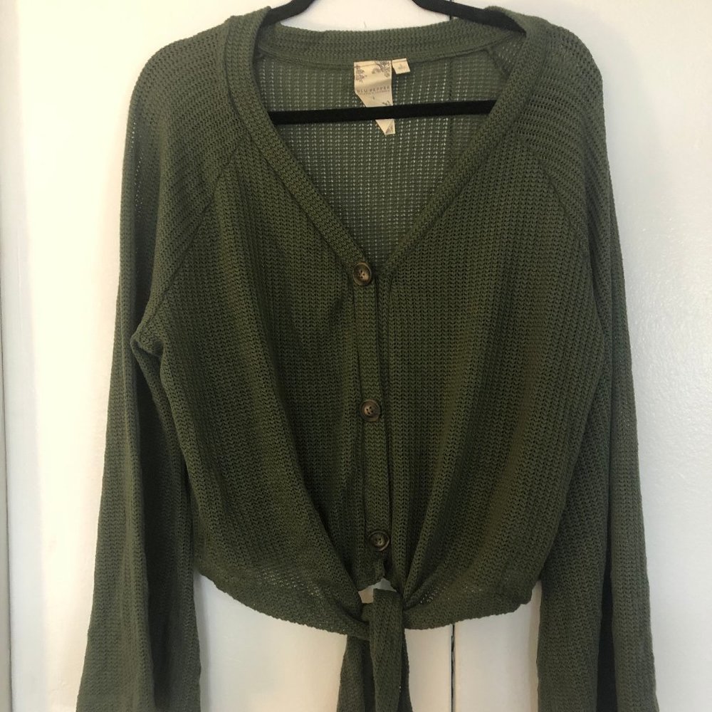 Long-sleeve Tie Knot Button Down Top